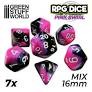 7x Mix 16mm Dice - Pink Swirl _ Green Stuff World